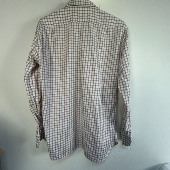 Ermenegildo Zegna Mens Checked Long Sleeve Button-Up Shirt 43/17 Beige & White - Picture 2 of 7